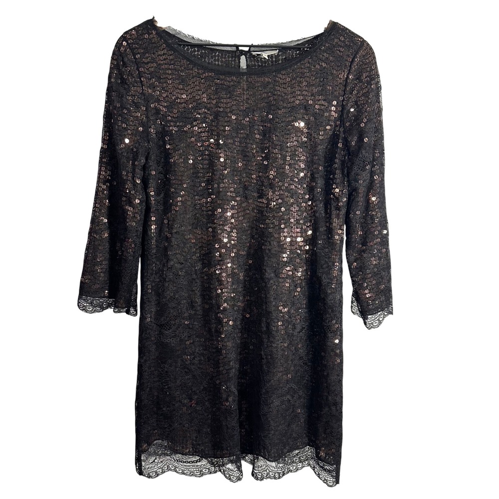 Joie Portia Lace Overlay Sequin Mini‎ Shift Dress Black Small Whimsygoth Withcy